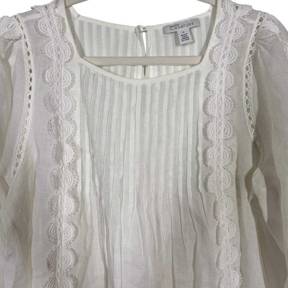 Nordstrom Signature White Peasant Blouse Medium Embroidered Lace Applique Boho - Picture 3 of 8